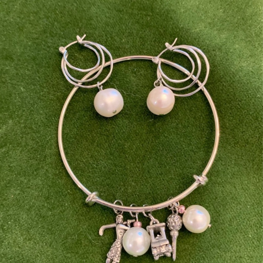 Silver Golf Bracelet & Earrings set